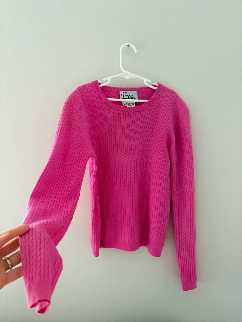 Lilly Pulitzer Hot Pink Cable-Knit Crewneck Sweater